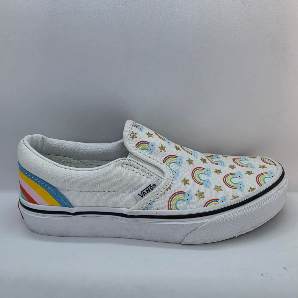 Vans‎ Kids Classic Slip-On Rainbow Star Glitter White Canvas Shoes Size 2.5 Kids - Picture 6 of 12
